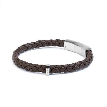 Einzelnes braunes italienisches Nappalederarmband mit versilberter Oberfläche - Una Brown